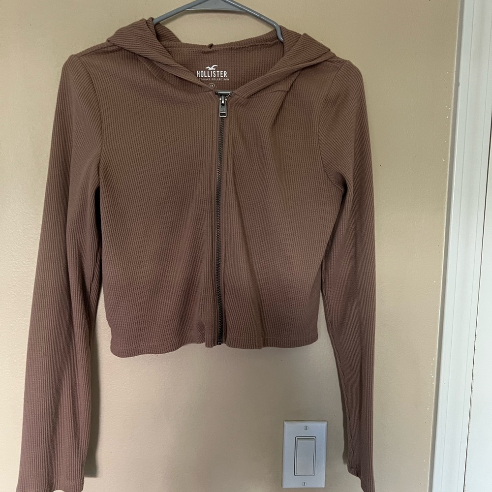 Hollister Women's Tan Ribbed Hoodie